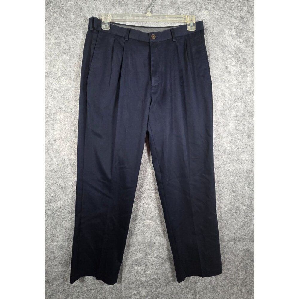 Haggar Men's Classic Fit Pleated Front Premium Chino Pants Dark Blue Size 34x30
